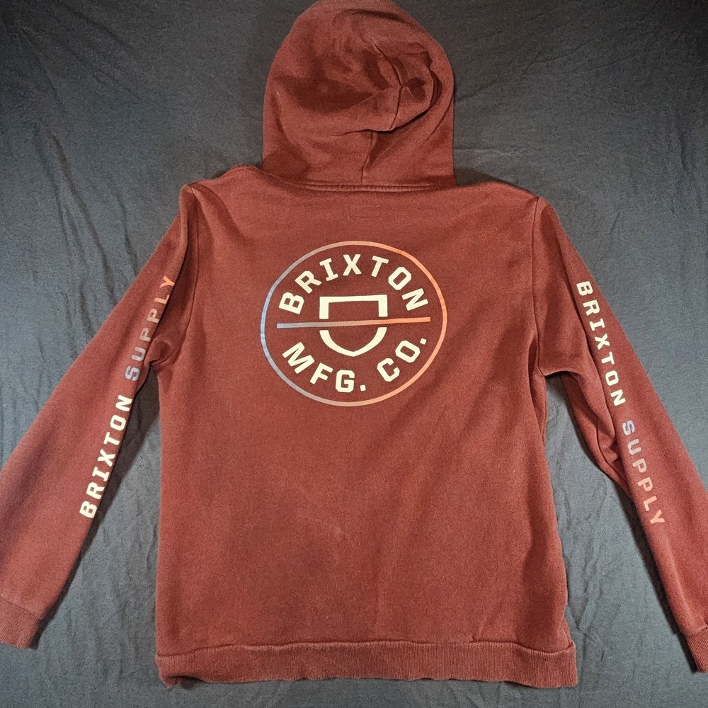 Brixton Supply Co CREST HOODED SWEATSHIRT Large Logo Spellout‎ Pullover Hoodie